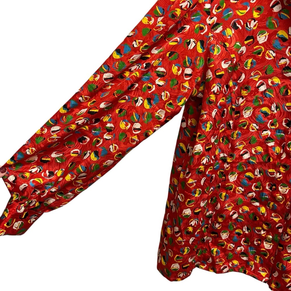 Vintage Red Pattern Button Down Top - image 5